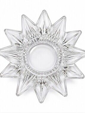 Vintage Crystal Starburst Candle Holder Trinket Dish Clear Glass Star Shape